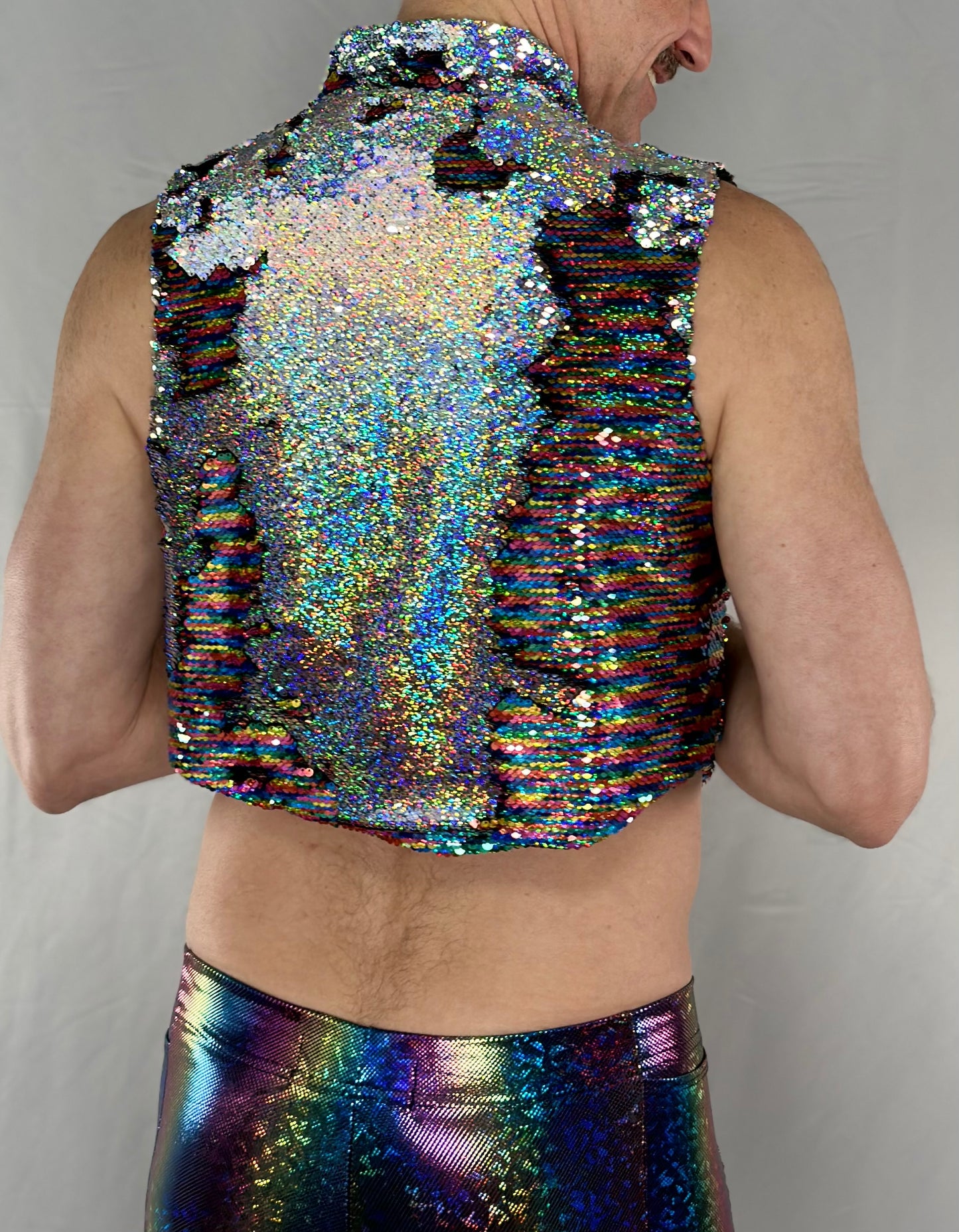 Rainbow and Silver Sequin Crop Vest