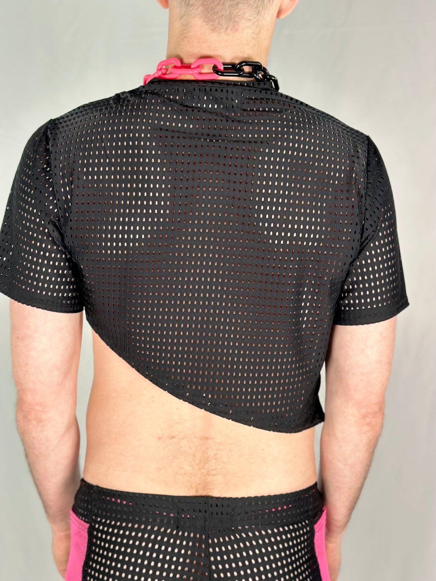 Asymmetric Black Mesh Crop Top