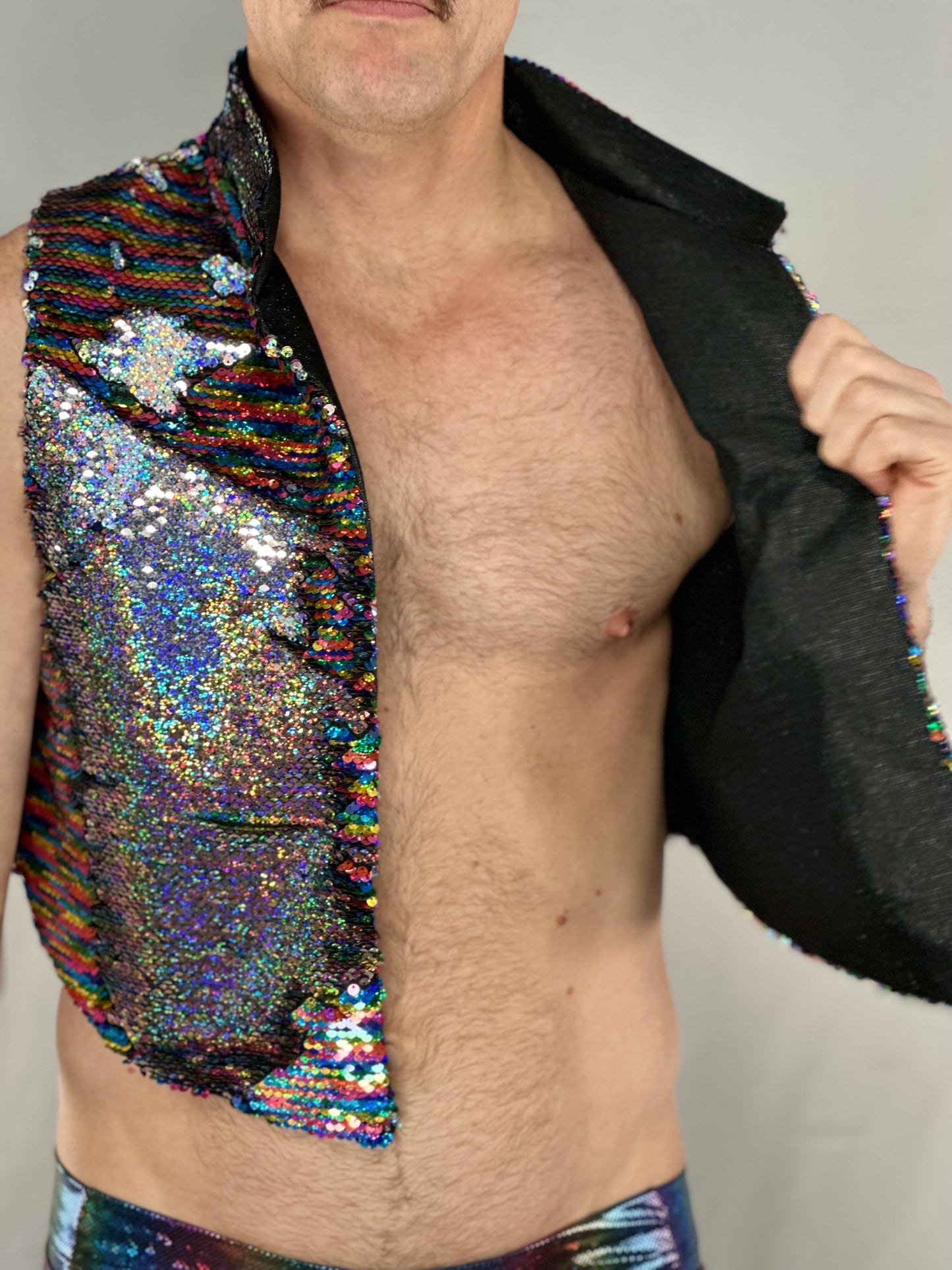 Rainbow and Silver Sequin Crop Vest