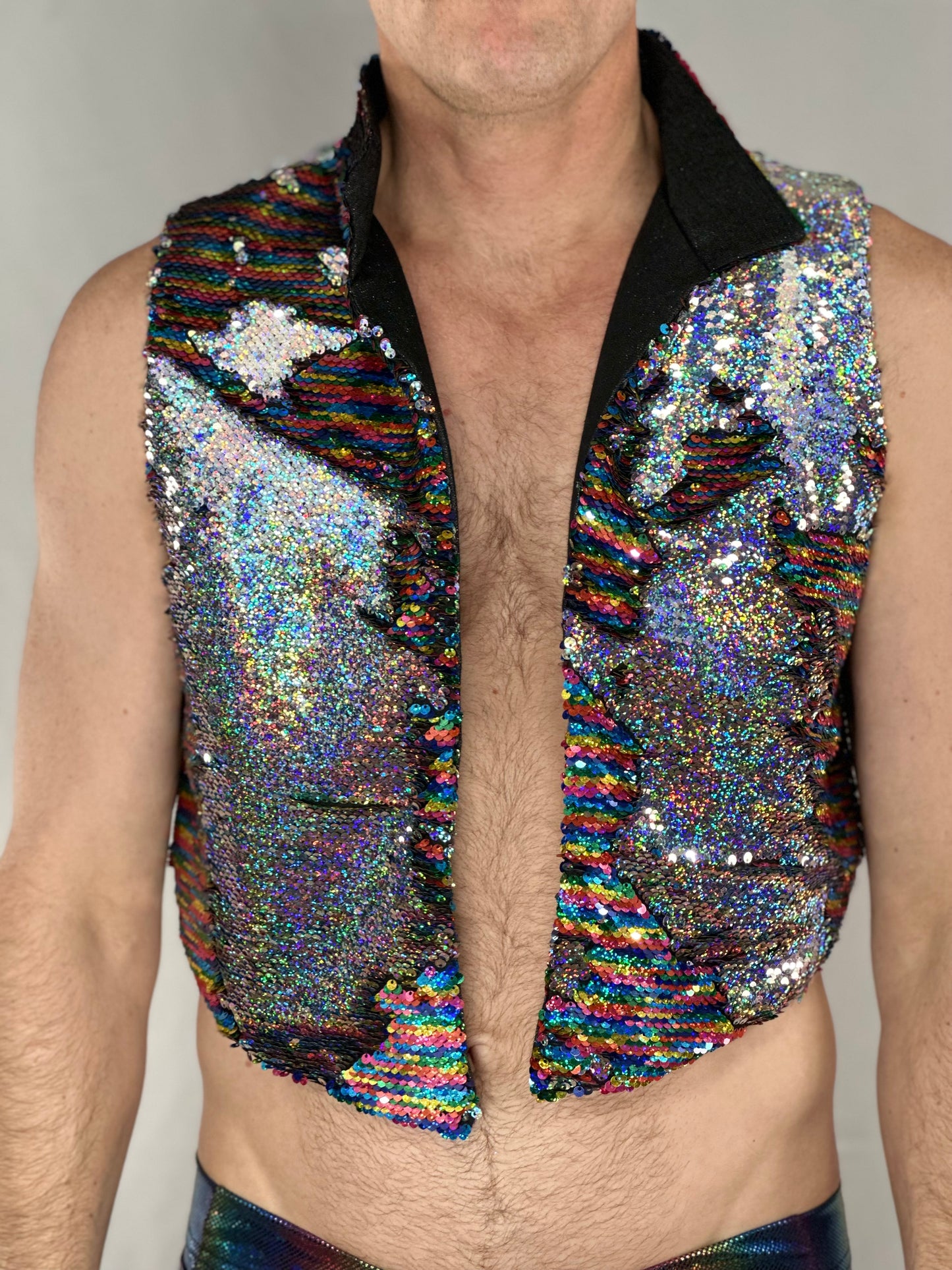 Rainbow and Silver Sequin Crop Vest