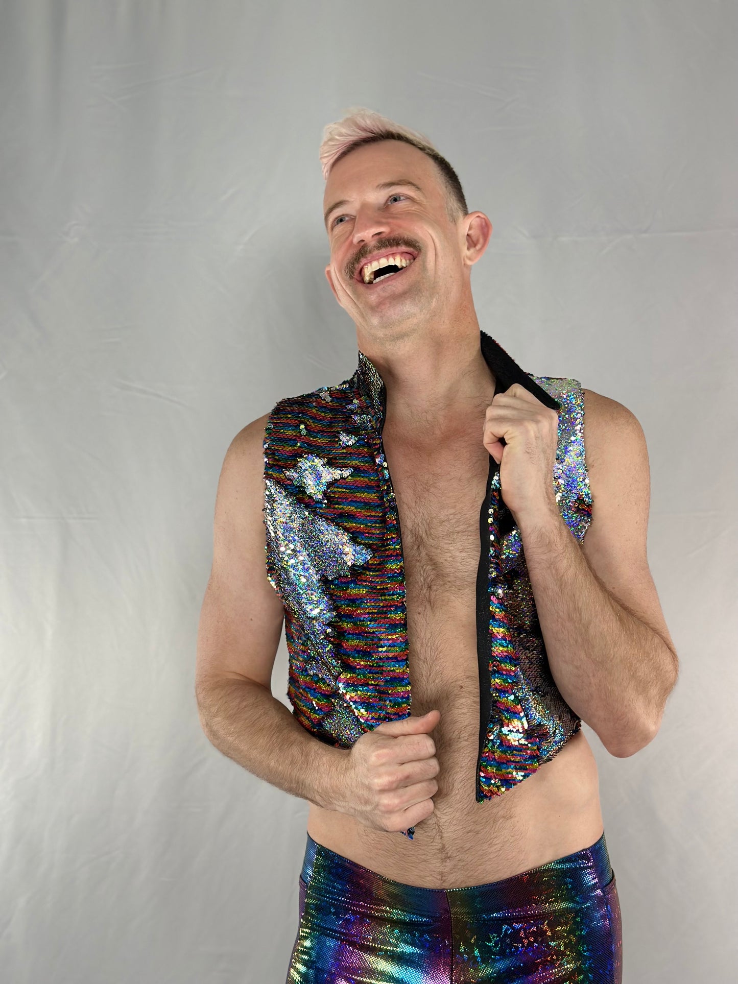 Rainbow and Silver Sequin Crop Vest