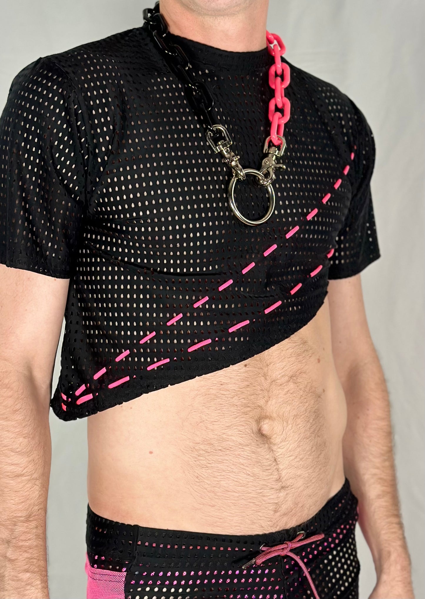 Asymmetric Black Mesh Crop Top