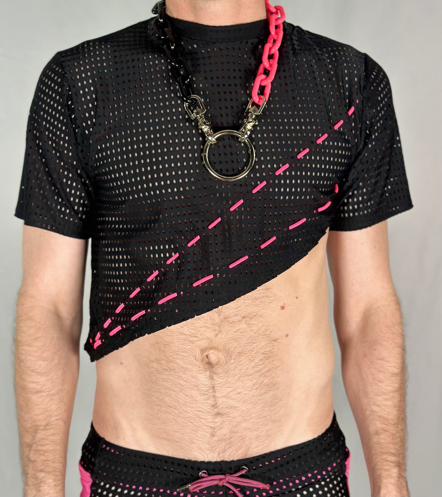 Asymmetric Black Mesh Crop Top